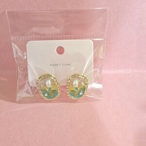Gold and Green Pearl Earrings